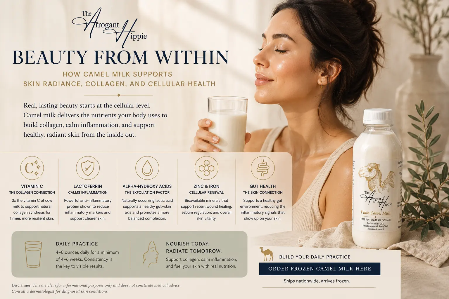 Beauty From Within: How Camel Milk Supports Skin Radiance, Collagen, and Cellular Health editorial illustration
