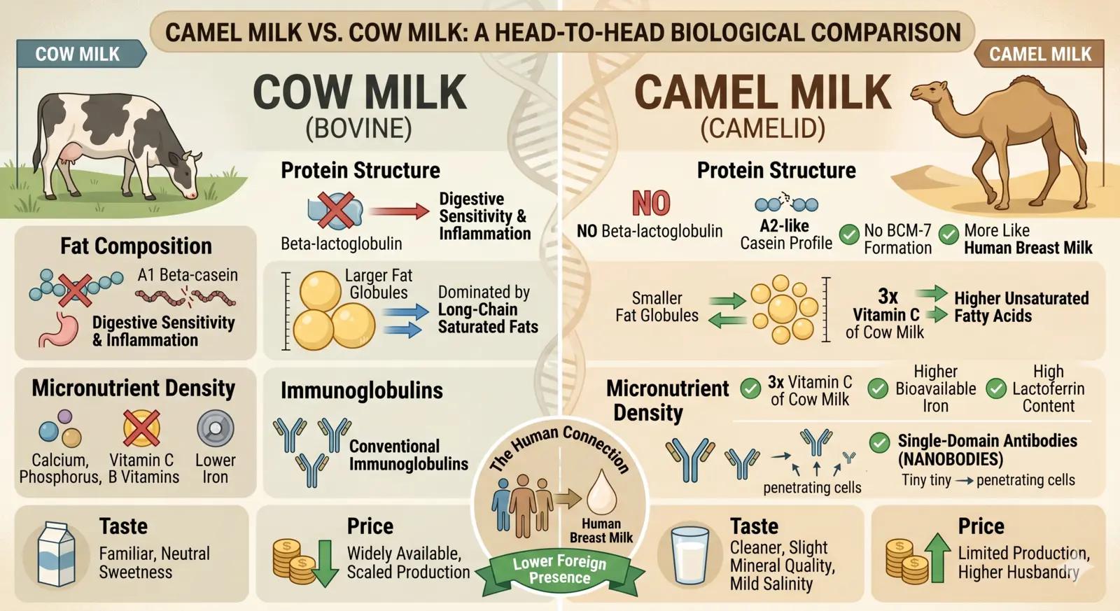 Camel Milk vs Cow Milk: The Honest Comparison No One Else Will Give You editorial illustration