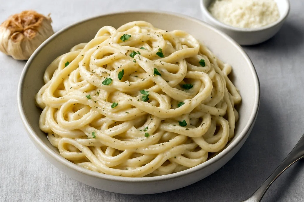 Almond Milk Creamy Garlic Pasta almond milk recipe