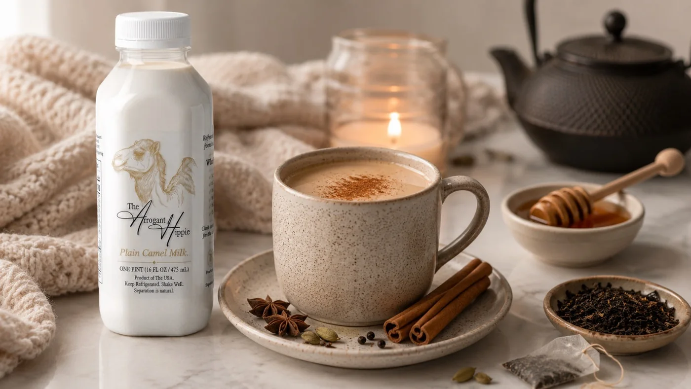 Camel Milk Chai Latte, Spiced and Steamed