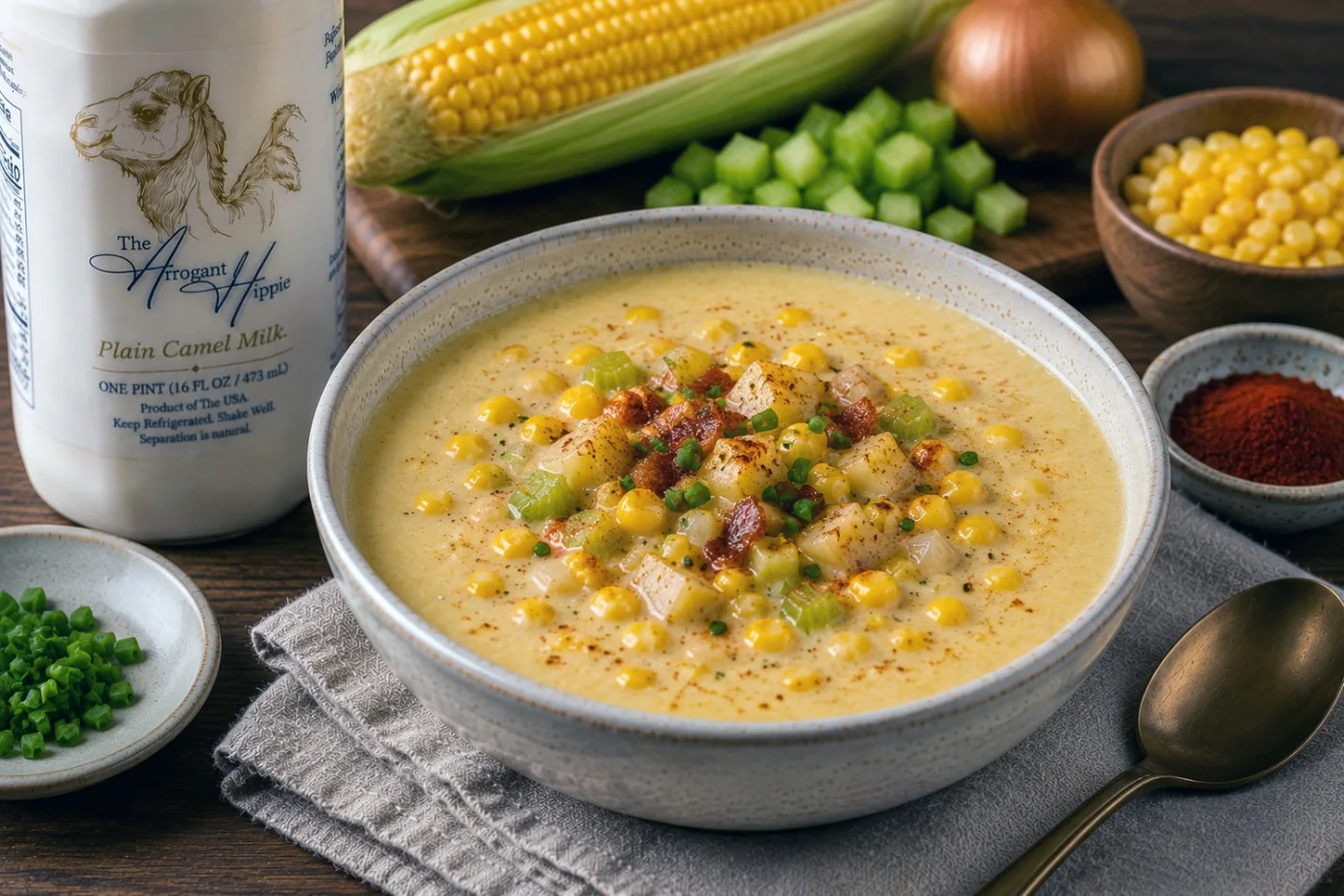 Camel Milk Corn Chowder with Smoked Paprika