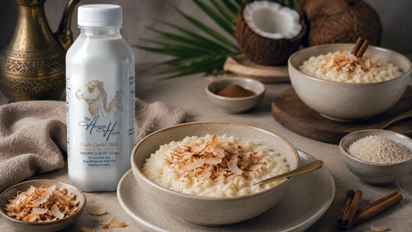 Camel Milk Rice Pudding with Toasted Coconut